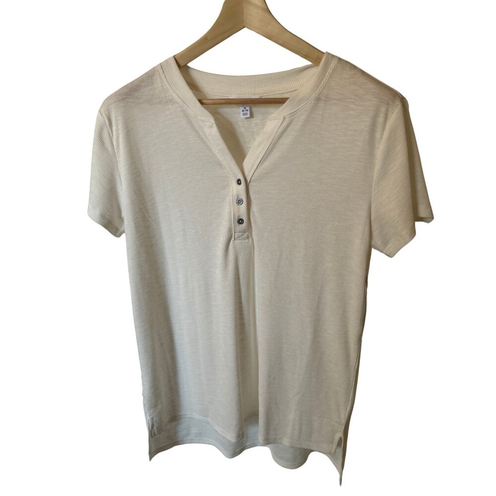 Time and Tru Ribbed Henley T-Shirt with Short Sleeves - White - NWT - Size M